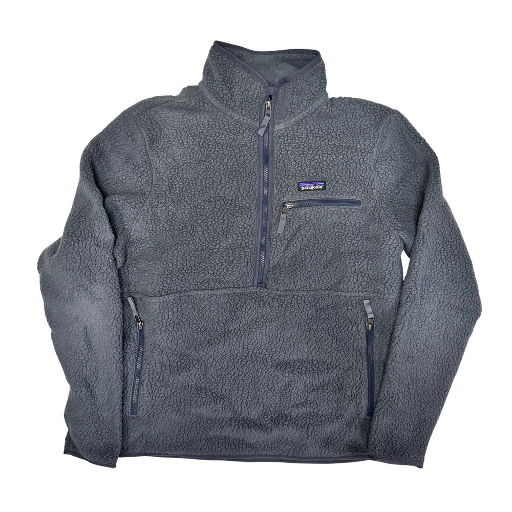 Patagonia Retro Pile Marsupial Fleece Pullover Grey Blue Womens Large
